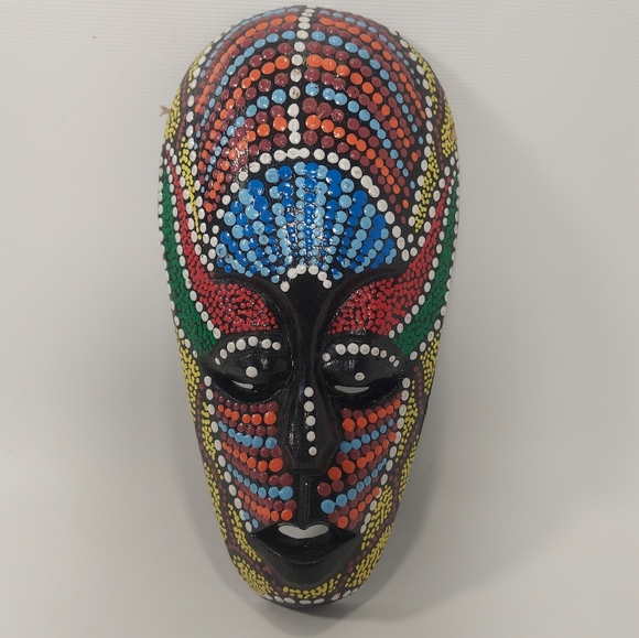Colourful Painted Wood Small Wall Mask - Picture 2 of 7
